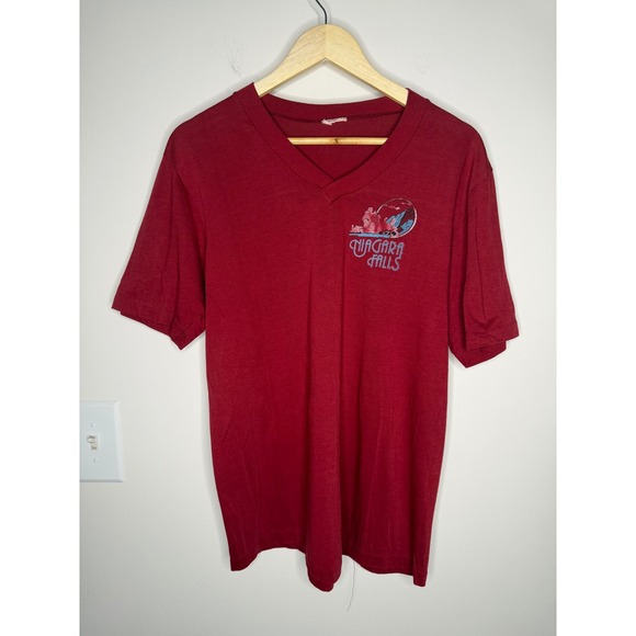 Vintage Other - Vintage 70s 80s Niagara Falls V-Neck T-Shirt Burgundy Large Single Stitch City